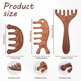 Qianyu 3 Pack Wooden Scalp Massage Comb Sandalwood Scalp Massager Wood Massage Tool Wide Tooth Head Gua Sha Comb for Hair Growth Women Men Head Fatigue Relax Haircare Health Care Father Mother Gifts