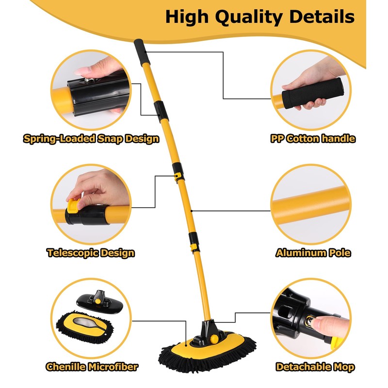 anngrowy 56.7" Car Wash Brush Mop Kit Mitt Sponge with
