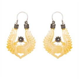 81stgeneration Women's .925 Sterling Silver Mother of Pearl Scarab Beetle Wings Egyptian Earrings