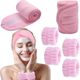 BTIYMU Set of 6 Make-Up Hair Bands, Cosmetic Wrist Wash Band Set, Spa Headband, Cosmetic Skincare, Terry Towelling Hair Bands, Women's Make-Up Hair Band, Velcro Hair Band, Make-Up Beauty Headband