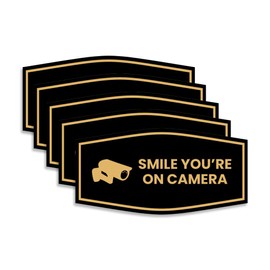 Fancy Smile You're On Camera Sign (Black/Gold) - Small (5 Pack)
