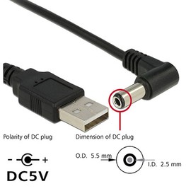 chenyang USB 2.0 Type A Male to 5.5 x 2.5mm DC 5V Power Plug Barrel Connector Charge Cable 80cm