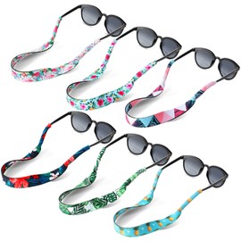 Flutesan 6 Pieces Floating Sunglasses Strap Hawaiian Float Neoprene Eyewear Retainer Summer Glasses Strap Sport Glasses Holder for Men Women