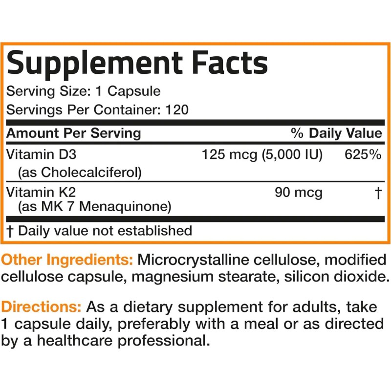 Vitamina K2 90mcg D3 5000iu 2en1 120 Caps Deal Eg