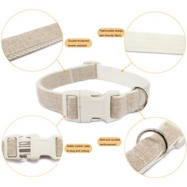 Cotton Hemp Dog Collar Adjustable, Khaki Dog Collar Soft Natural Fabric with Quick Release, Cute Wedding Puppy Necklace for Small Medium Large Dog, Khaki-S
