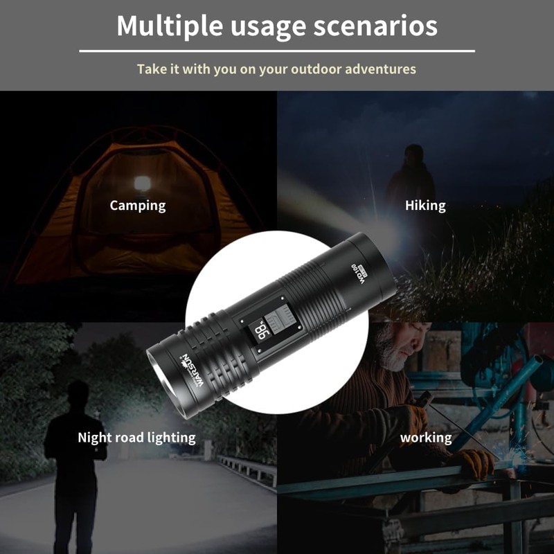 WARSUN High Beam Rechargeable Flashlight – 500 Lumens Zoomable LED