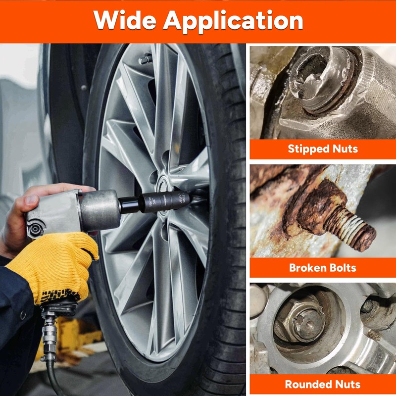 THINKWORK 1/2 Inch Drive Lug Nut Extractor Set, 5pcs Flip