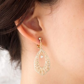 Jewelry Shop M e0095 Women's Earrings, Watermark, Drops, Flower, Screw Springs, Hypoallergenic, Made in Japan