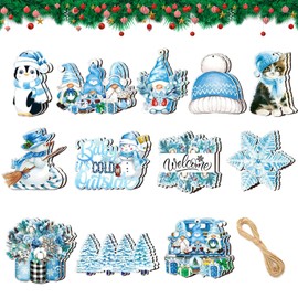 24 Pcs Xmas Tree Decorations, Victorian Christmas Tree Decorations Wood Decorations Vintage Christmas Decorations with Strings, Christmas Element Hanging Decorations for Christmas Tree (Dark blue)