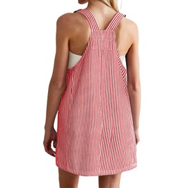 Yousify Womens Striped Denim Overalls Dress Casual Adjustable Straps Rompers Summer Sleeveless Mini Dresses with Pockets