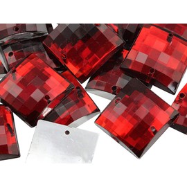 Allstarco 16mm Red Ruby CH17 Square Flat Back Sew On Beads for Crafts Plastic Acrylic Rhinestones with Holes for Sewing, Clothing Embelishments, Costume Cosplays 40 Pieces