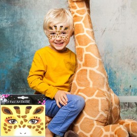 Giraffe Face Tattoo Stickers Yellow Glitter Giraffe Face Gems for Boy Girls Cute Animal Temporary Tattoo Decal Party Birthday Cosplay Face Temporary Tattoo for Makeup 2 sheets (style 5)