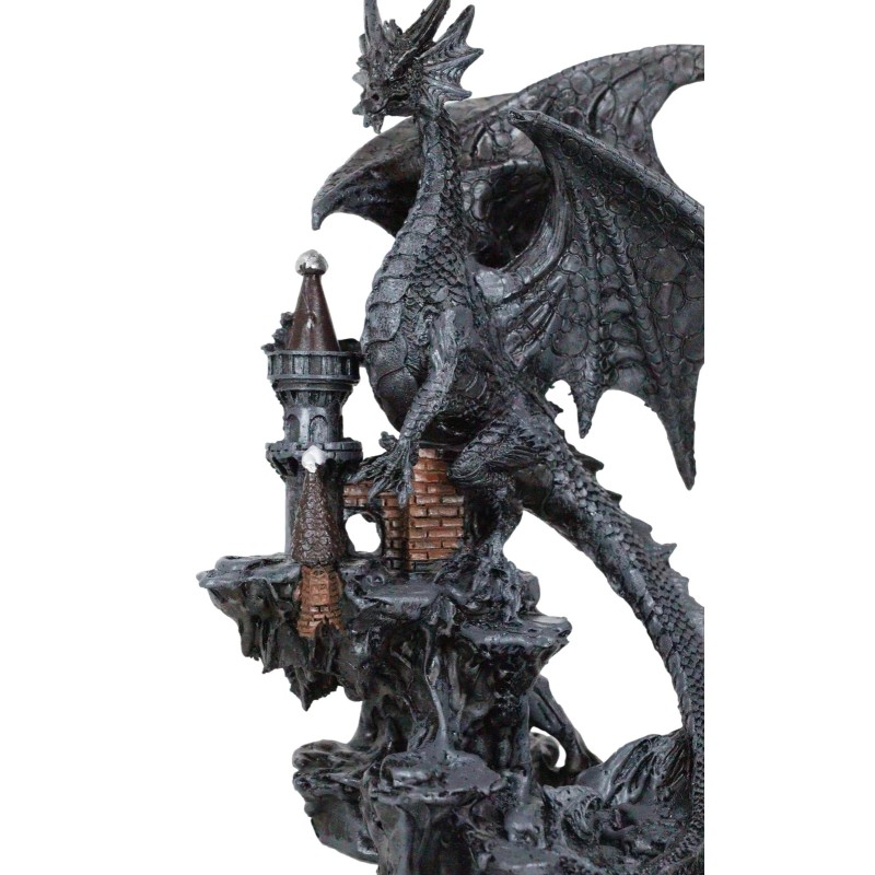 Gargantuan Stone Dragon Guarding Medieval Castle On Mountain Steppes Figurine