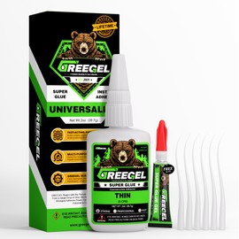 GREEGEL Super Glue Thin, Super Fast Cyanoacrylate Adhesive (CA) Instant Glue 2 Oz - Clear Superglue with Extra Gel for Wood, Ceramic, Plastic, Metal, Crafts, Quick Dry & Fixes (1 Pack)