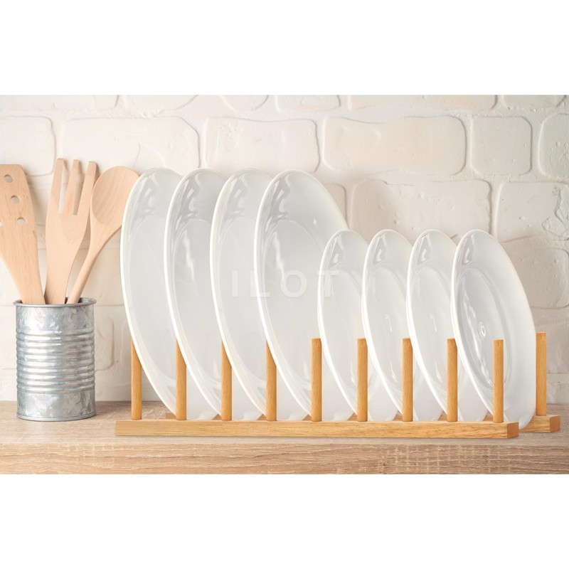 ILOT Solid Wood Kitchen Dish Drying Rack Plate Organizer for