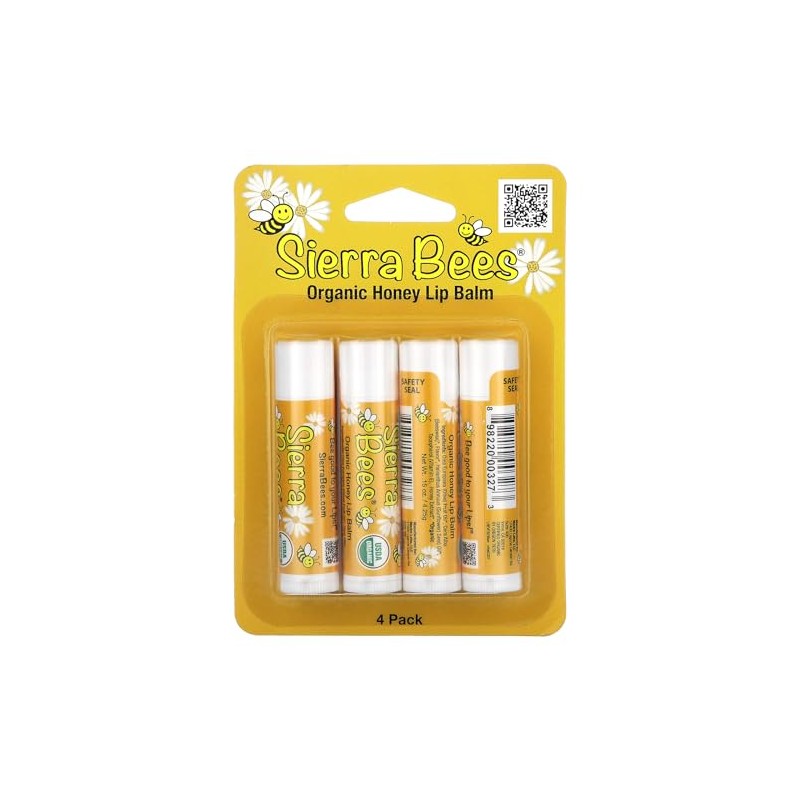 Sierra Bees Organic Lip Balms, Honey, 4 Pack, 0.15 oz