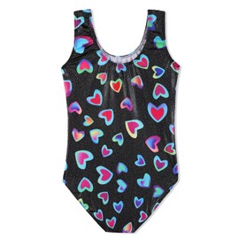 Toddler Girls Leotards for Gymnastics Black Rainbow Colorful Multicolor Hearts Sparkle Sparkly Tumbling Outfits Dance Clothes 4t 5t