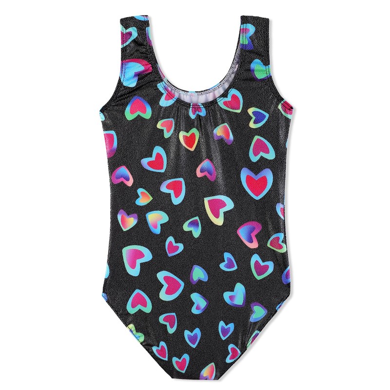 Toddler Girls Leotards for Gymnastics Black Rainbow Colorful Multicolor Hearts