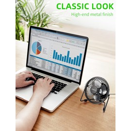 xasla 4 Inch Small USB Desk Fan, Mini Quiet Fan with Metal Construction & Strong Airflow & 360°Adjustable Tilt Angle, Personal Cooling Fan for Desktop Office (Black)