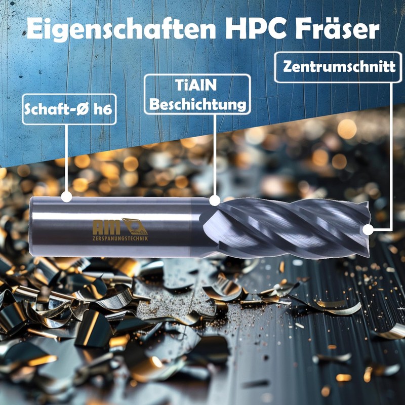 AM-Zerspanungstechnik Solid carbide end mill, high-quality carbide mill, TiAlN HPC,
