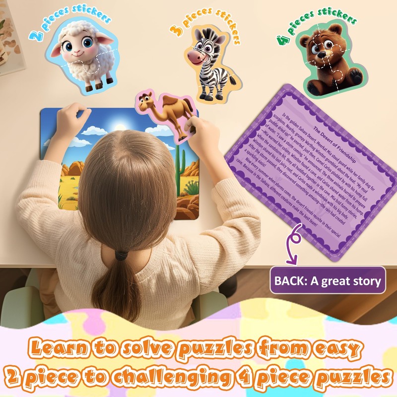 18 PCS Animal Puzzles for Toddlers 2-4, 3 Levels Step-by-Step