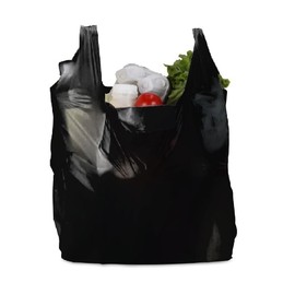 Tezraftaar® 100 x Vest Carrier Bags 11" x 17" x 21" 18mu Black Heavy Duty Plastic Carry Bags for Apparel Shopping Supermarket Groceries