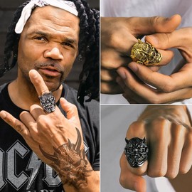 U7 Gothic Skull Ring Stainless Steel / 18 Carat Gold-Plated Skull / Prajna Mask Statement Ring Biker Hip Hop Roker Rings Fashion Jewellery Accessory for Men Boys Size 54 to 72, Non-precious metal