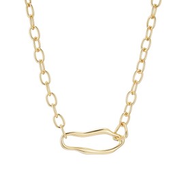 Sylph 18K Gold Plated Chunky Oval Pendant Necklaces, Simple Gold Link Chain Necklaces Paperclip Choker Statement Jewelry Gifts for Women