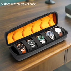MATGEUT 5 Slots Watch Case for Men - Hard portable Watch Roll Travel Case - Storage Organizer and Display fit large &small watches