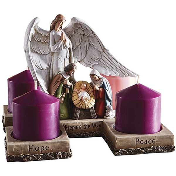Elysian Gift Shop Holy Family Nativity Full Color 10" Nativity Advent Wreath Countdown to Christmas Decorative 4 Candle Candle Holder (Candles not Included)