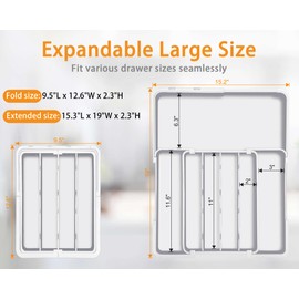 Homecor Silverware Organizer for Kitchen Drawers, Expandable Utensil Drawer Organizer, BPA Free Flatware and Cutlery Holder, Adjustable Plastic Storage for Spoons Forks Knives, White