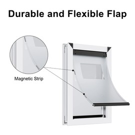 Aluminum Dog Door for Door, Large Dog Door with Double Magnetic Flaps, Two Sliding Lock Panels Included, Pet Door for Dogs up to 100lbs (White, Large)