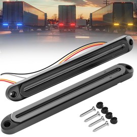 PSEQT 3 Color Trailer Tail Brake Stop Turn Signla Running LED Lights Bar Amber Red Blue Rear Identification Marker Waterproof Light Strip for Trailer Truck Pickup Offroad RV ATV UTV Bus Van, 2Pcs