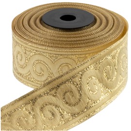 AERZETIX - C60660 - Ribbon Rolls Jacquard ~ 9 m x 33 mm Colour: Gold with Snail Pattern - Embroidered Fabric Craft Clothing Haberdashery Creative Leisure Design Decoration