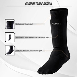 Vizari Youth Soccer Shin Guard with Sock for Optimal Safety | Soccer Shin Guard Sleeves Adult with Elastic Cuff for Customised Fit | Soccer Socks Boys & Girl Soccer Shin Guards with Air-Cooled Design