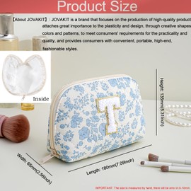 JOVAKIT Conch Alphabet Makeup Bag Cosmetic Bag for Women, Christmas Gifts for Women Girls, Blue Floral Coquette Travel Bag, Zipper Make Up Pouch Organizer Trendy Stuff (Blue Floral T)