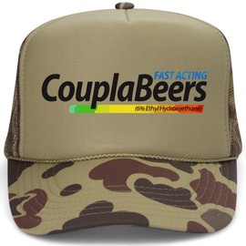 CouplaBeers Vintage Trucker Hat | Premium Snapback Baseball Hat for Men & Women (US, Alpha, One Size, Green Camo Poly)