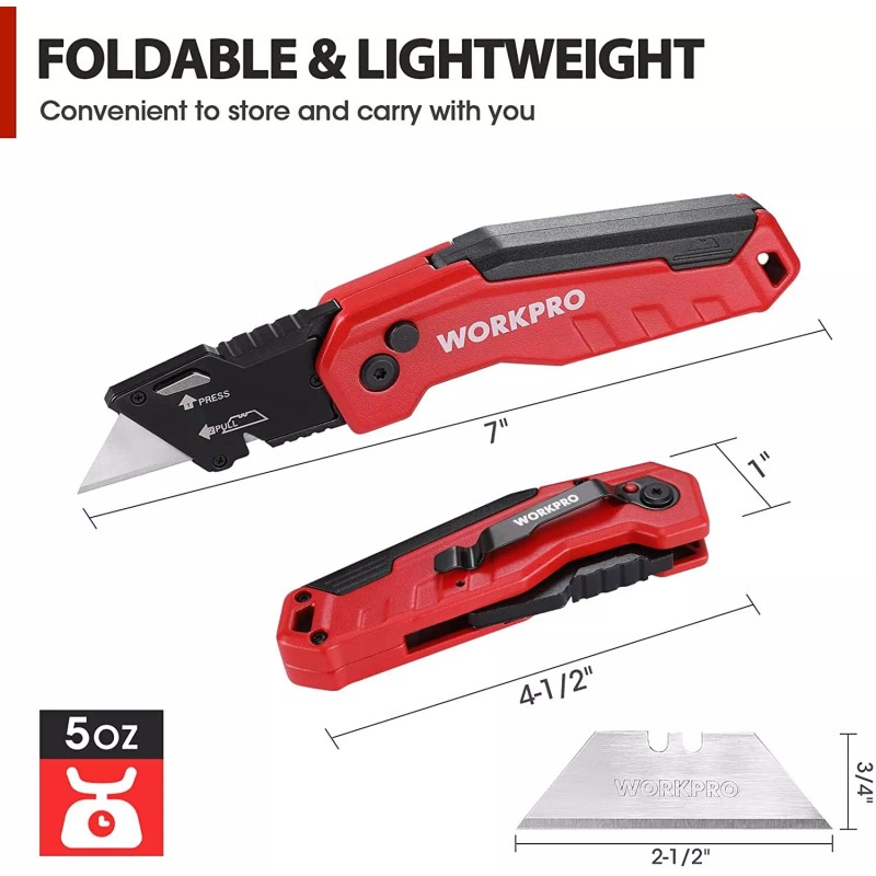 WORKPRO Folding Utility Knife Quick Change Box Cutter Razor Knife
