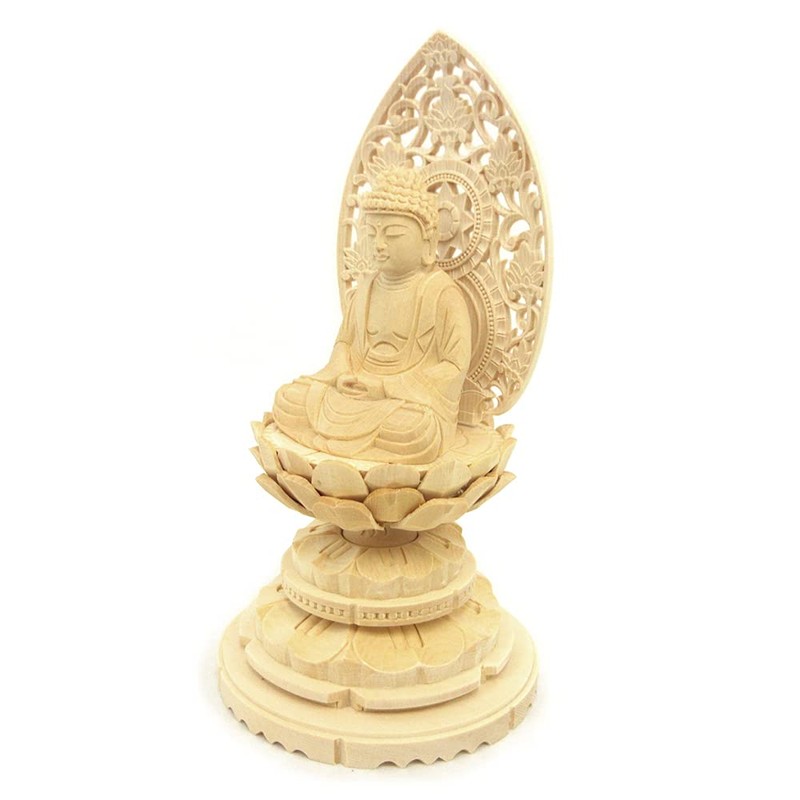 木彫 Buddha 釈迦如来 座像 2.0 Equal Grass 光背 Circle Base