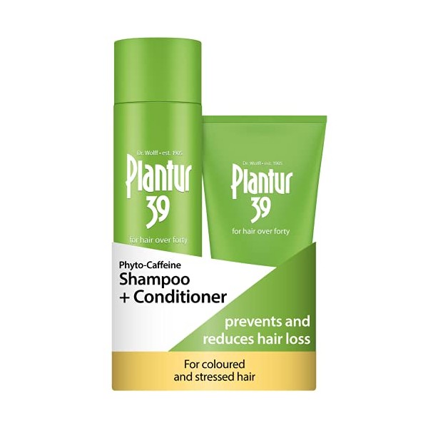 Plantur 39 Caffeine Shampoo and Conditioner Set Prevents and Reduces Hair Loss | For Coloured Stressed Hair | Unique Galenic Formula Supports Hair Growth | Set of 250ml Shampoo and 150ml Conditioner