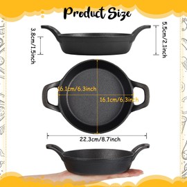 Ziliny Mini Cast Iron Skillets 6.3 x 6.3 x 1.5 Inch Cast Iron Pan Small Ramekin Set Black Casserole Dish Cast Iron Cookware Oven Safe Mini Skillets for Kitchen Indoor Outdoor Picnic (4 Pack)