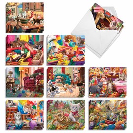 The Best Card Company - 20 Adorable Cat Greeting Cards (4 x 5.12 Inch) - Blank Assortment (10 Designs, 2 Each) - Paws Gone Wild-Cats AM9618OCB-B2x10