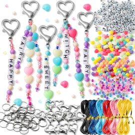 WATINC DIY Heart Keychain Making Craft Kits,Beads for Jewelry Making Set Supplies with Adjustable Letter Transparent Beads, Bag Charm Bracelets Key Ring Accessories Festival Party Favor (592Pcs)