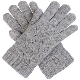 BYOS Women Winter Swirl Pattern Ultra Warm Soft Plush Faux Fur Fleece Lined Knit Gloves (Heather Gray)