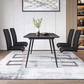 Yaheetech Dining Chairs Modern PU Leather High Back Dining Room Chairs with Metal Legs Home Kitchen Furniture Black, 2PCS