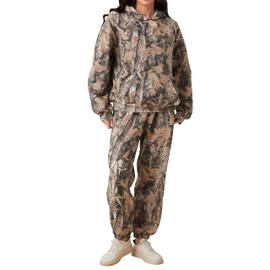Eutten Camo Sweatsuits for Women Set 2 Piece Camo Hoodies Maple Leaf Print Oversized Sweatshirt Lounge Sets Fall Outfits