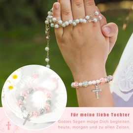 RMMD Communion Gifts for Girls, Communion Bracelet, Communion Gifts, Silver Guardian Angel Cross Bracelet, Pearl Bracelet, First Communion Gifts, Comes with Card and Fabric Bag, Stainless Steel, No