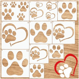 Paw Stencils for Painting on Wood Wall Crafts Reusable Dog and Cat Paw Prints Stencil Art Paint on Wall Canvas Pattern Paint Stencils for Card Making Fabric Shirt Furniture (10 Paw)