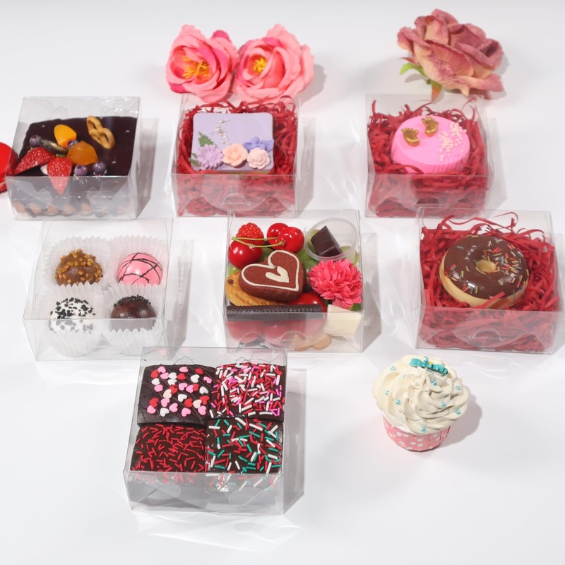 RomanticBaking 50PCS 5x5x2 Inches Full Clear Bakery Boxes Chocolate Covered
