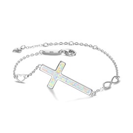 EVER FAITH 925 Sterling Silver Cross Jewelry for Women, Classic Heart Infinity Adjustable Bracelet Chain Clear Iridescent AB Silver-Tone